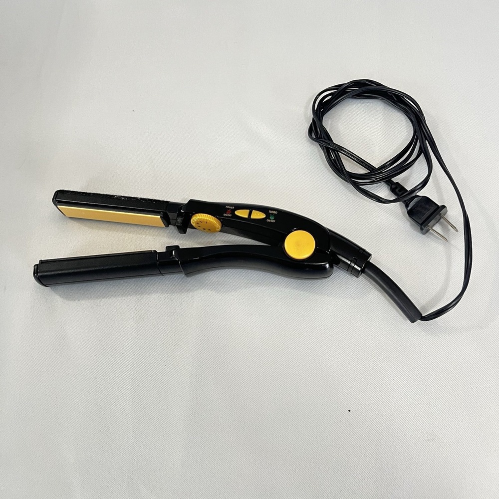 Conair CS4 Flat Iron Ceramic Turbo Adjustable Heat Electric‎ Black Yellow Works